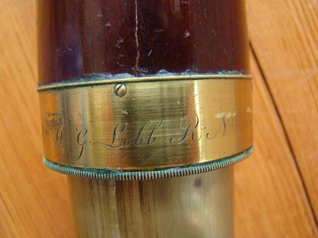 An extremely fine, rare and historic late 18th or early 19th century Napoleonic War period cased four-draw telescope with tripod stand owned by Capt. William Lobb, Royal Navy (1760-1835) and made by John Berge of London circa 1795-1800. — image 5